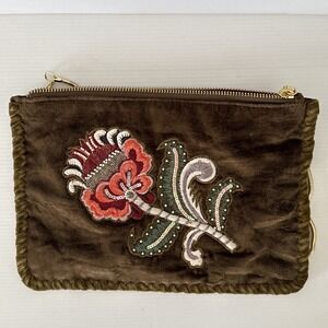 Steve Madden Purse Olive Green Gold Chain Strap Velvet Y2K Hippie Embroidered